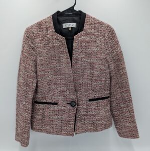 Kasper Women's Tweed Jacket Blazer 6P Business V-Neck Career Corporate Pink